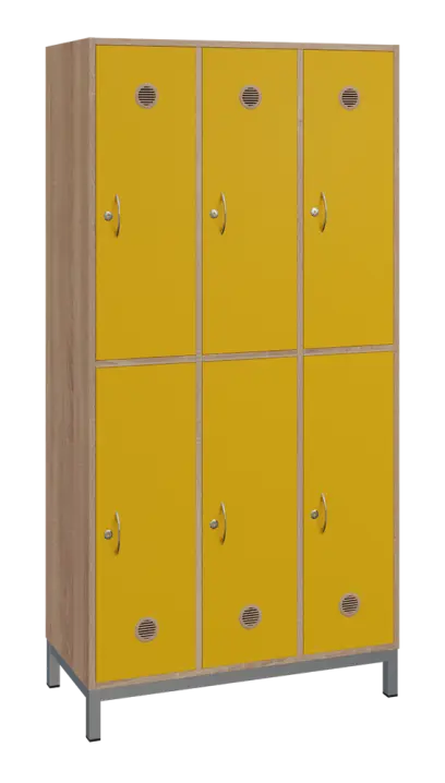 SBS-2233 šatní skříň 6-boxová, 1800x900x400 mm, kovové nohy, korpus dub bardolino, dvířka žlutá odio